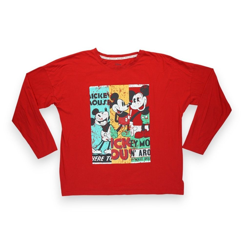 Disney Mickey Mouse Red Shirt Women's Long Sleeve Size Large